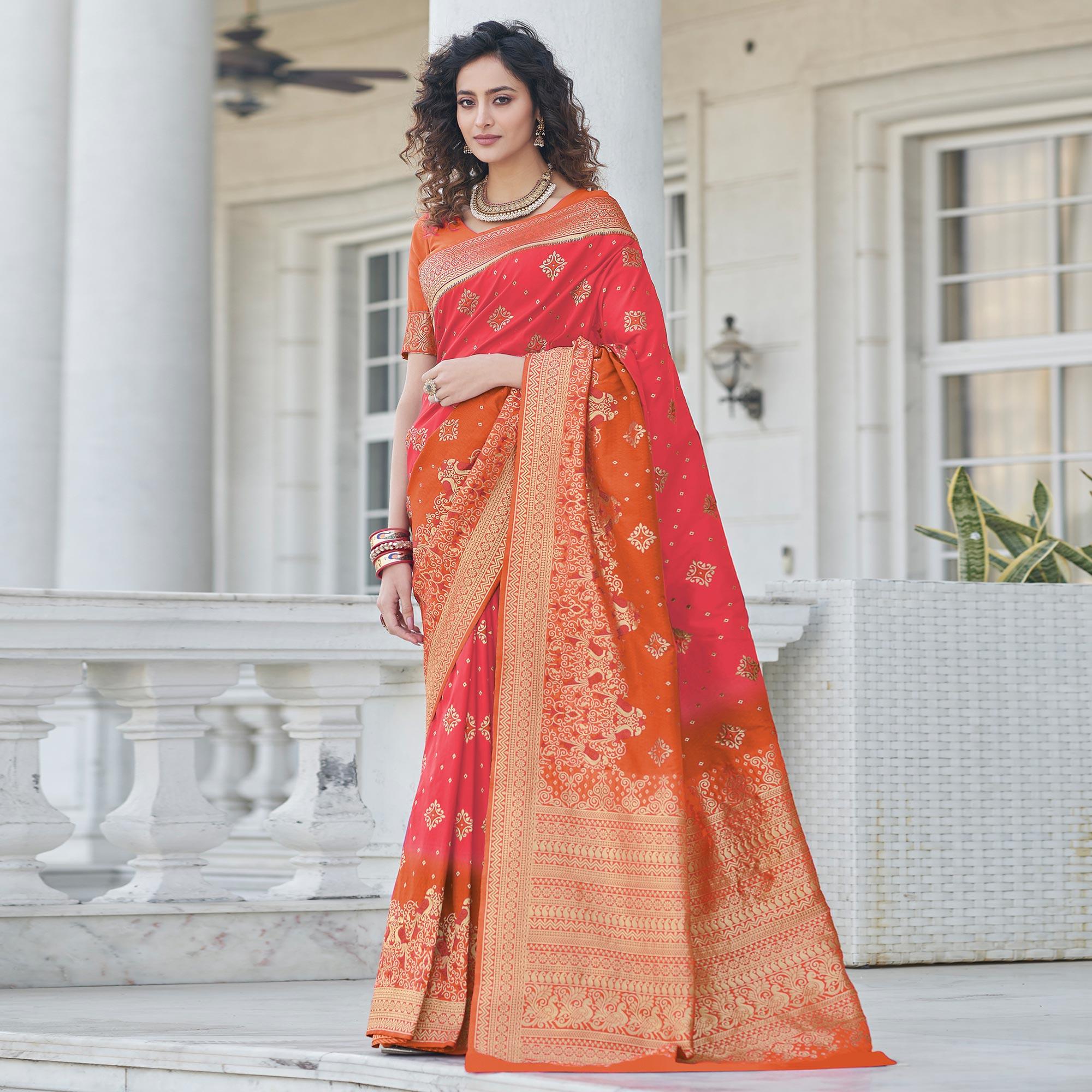 Pink Festive Wear Zari Woven Banarasi Silk Saree - Peachmode