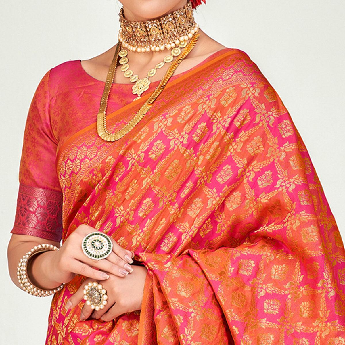 Pink Festive Wear Zari Woven Banarasi Silk Saree - Peachmode