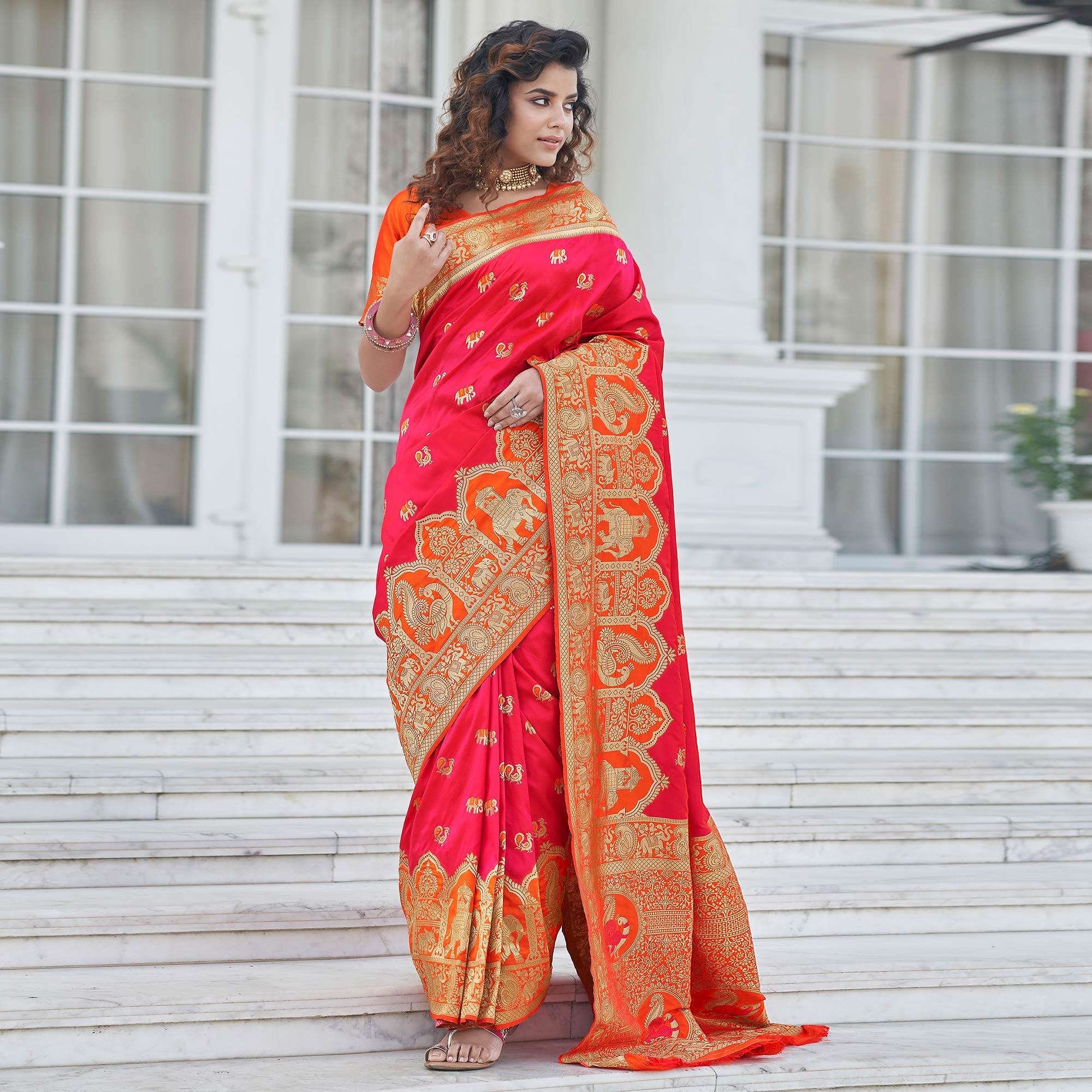 Pink Festive Wear Zari Woven Banarasi Silk Saree - Peachmode