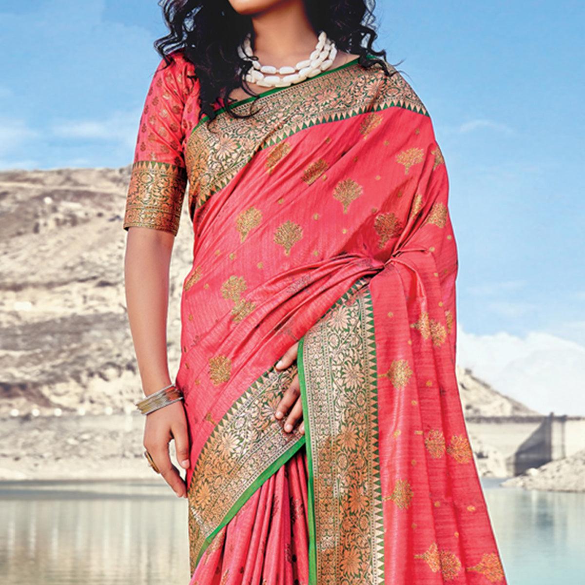Pink Festive Wear Zari Woven Banarasi Silk Saree - Peachmode