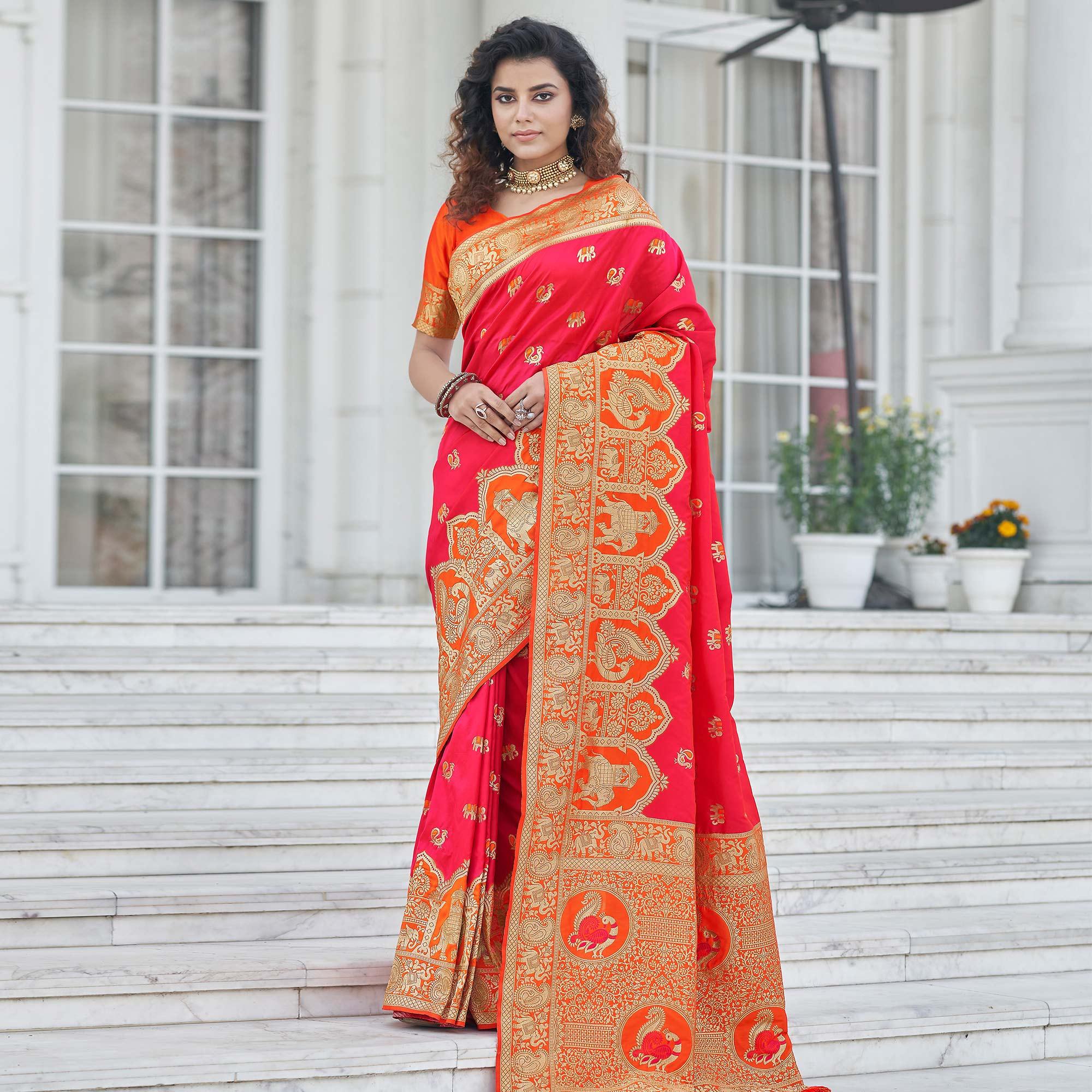 Pink Festive Wear Zari Woven Banarasi Silk Saree - Peachmode