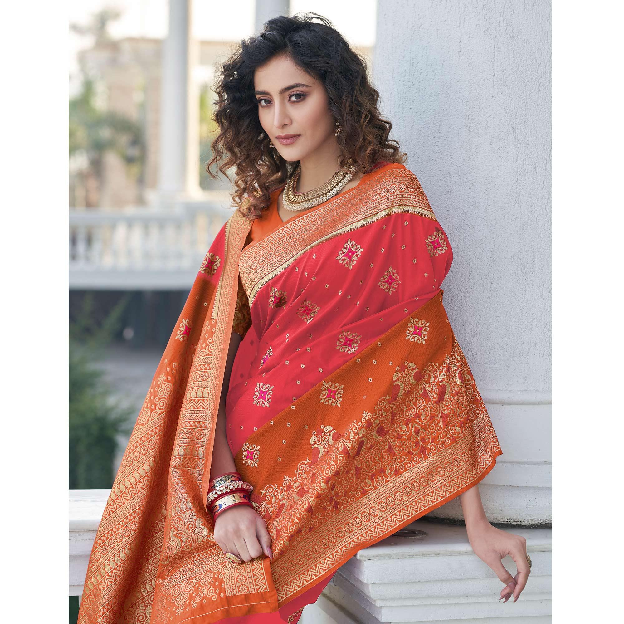 Pink Festive Wear Zari Woven Banarasi Silk Saree - Peachmode