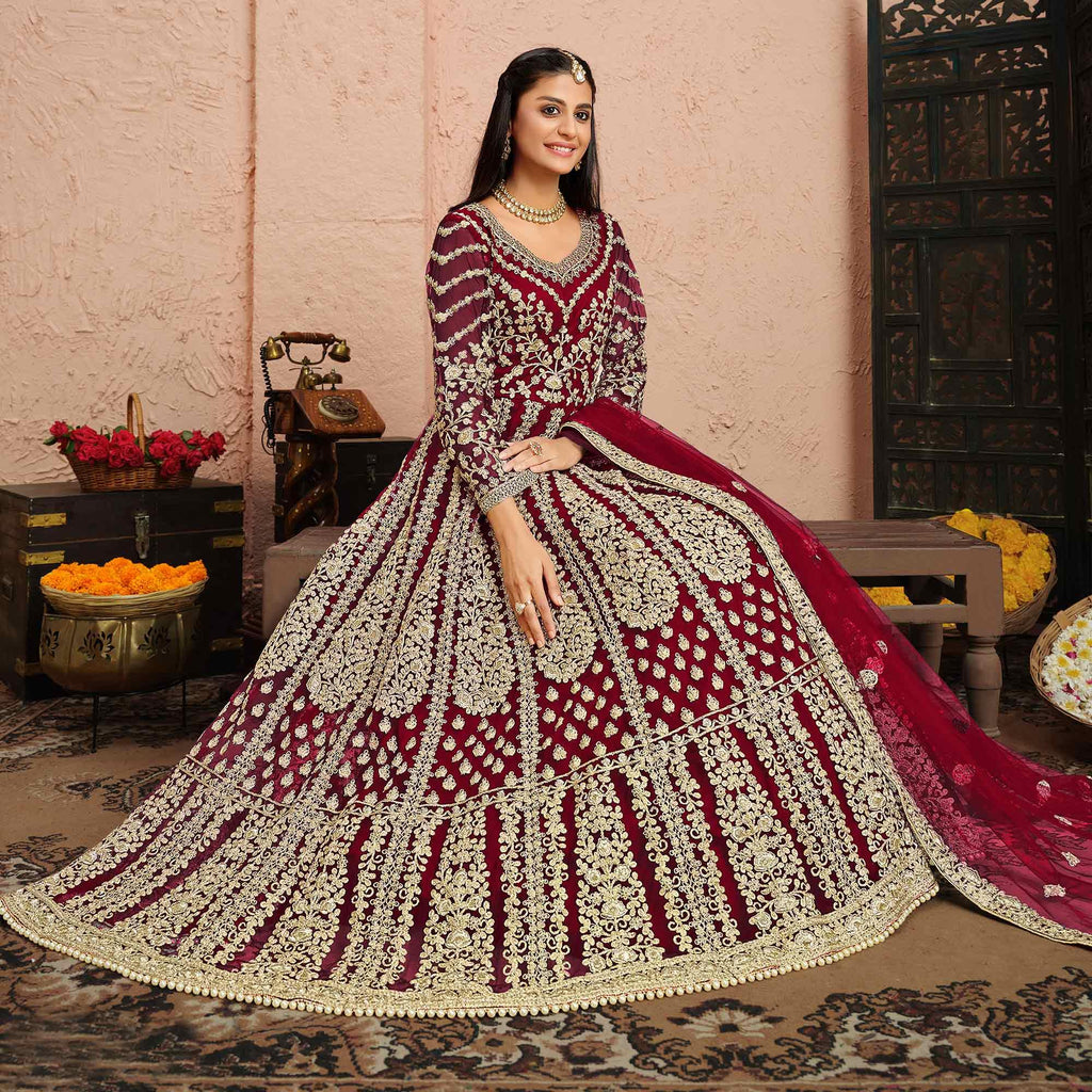 Pink Net Anarkali Suit