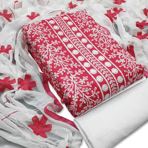 Pink Floral Embroidered Pure Cotton Dress Material - Peachmode