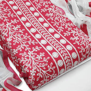 Pink Floral Embroidered Pure Cotton Dress Material - Peachmode