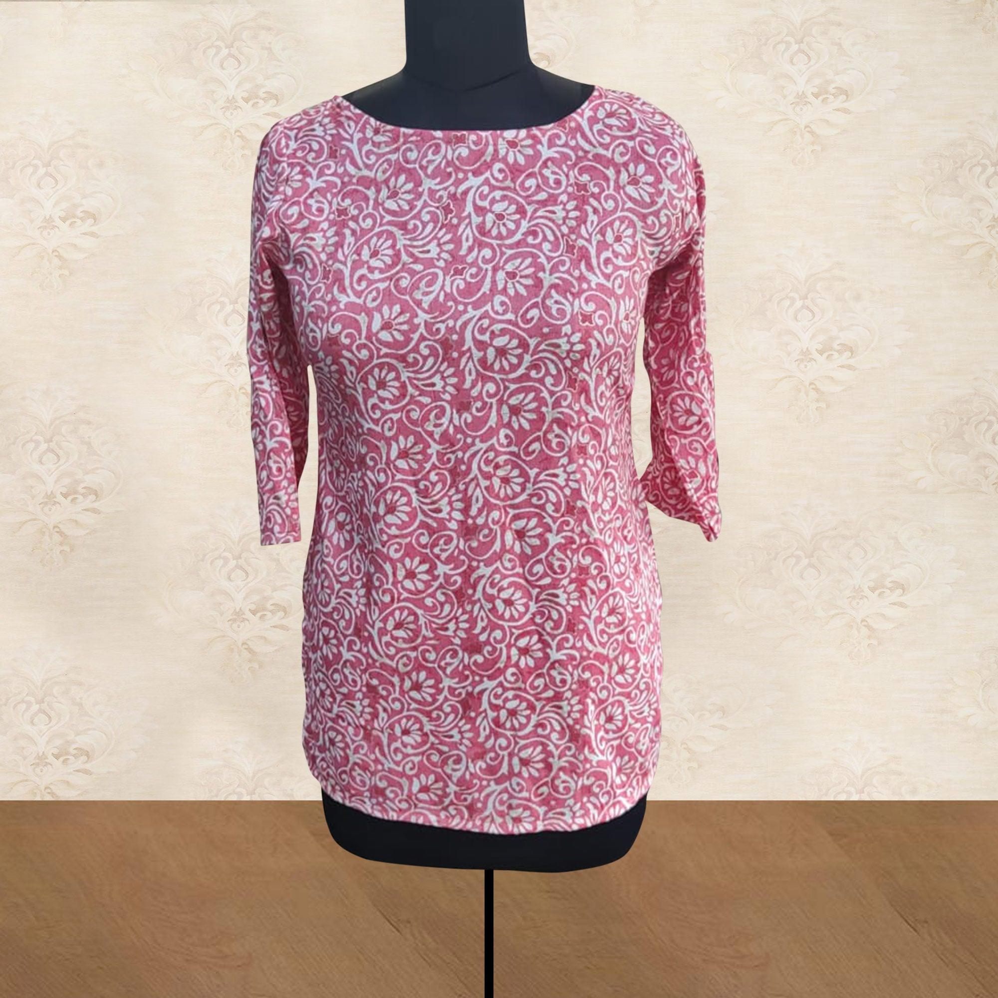 Pink Floral Foil Printed Rayon Top - Peachmode