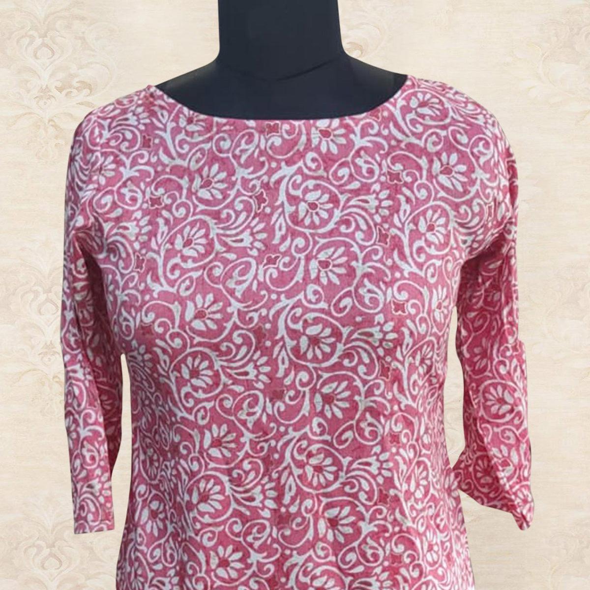 Pink Floral Foil Printed Rayon Top - Peachmode