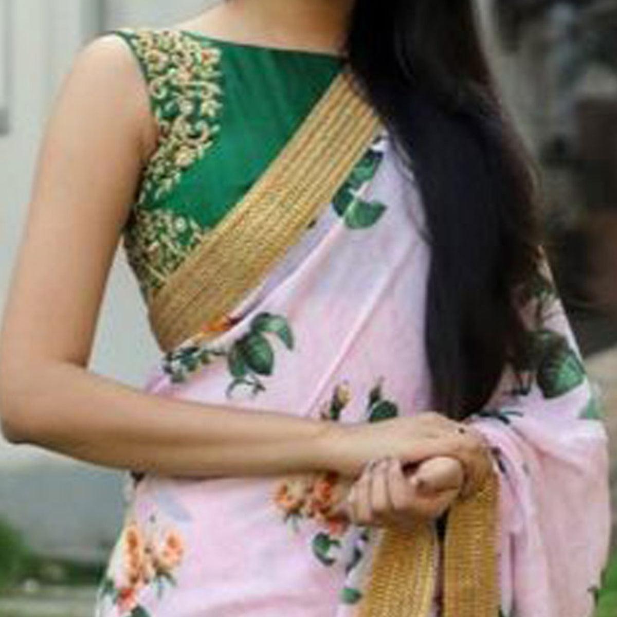 Pink Floral Printed Georgette Saree - Peachmode