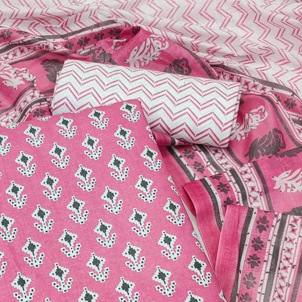 Pink Floral Printed Pure Cotton Dress Material - Peachmode