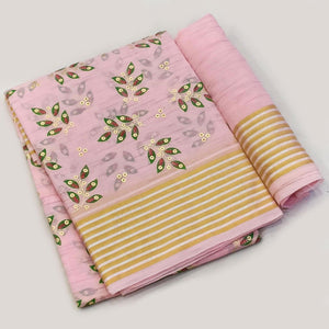 Pink Floral Printed Pure Cotton Saree - Peachmode