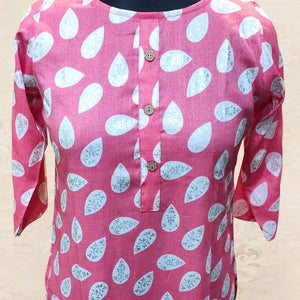 Pink Floral Printed Rayon Kurti - Peachmode