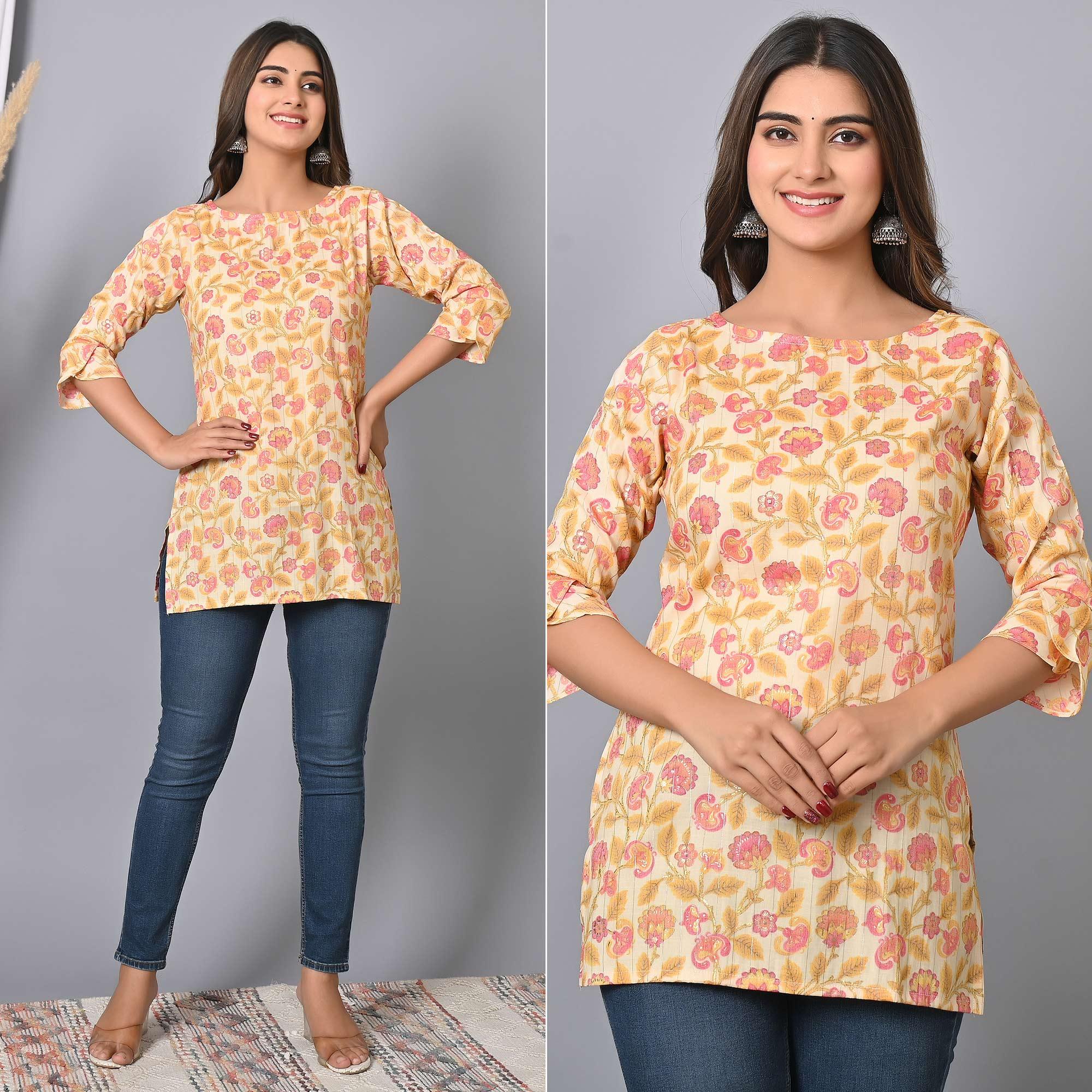 Pink Floral Printed Rayon Top - Peachmode
