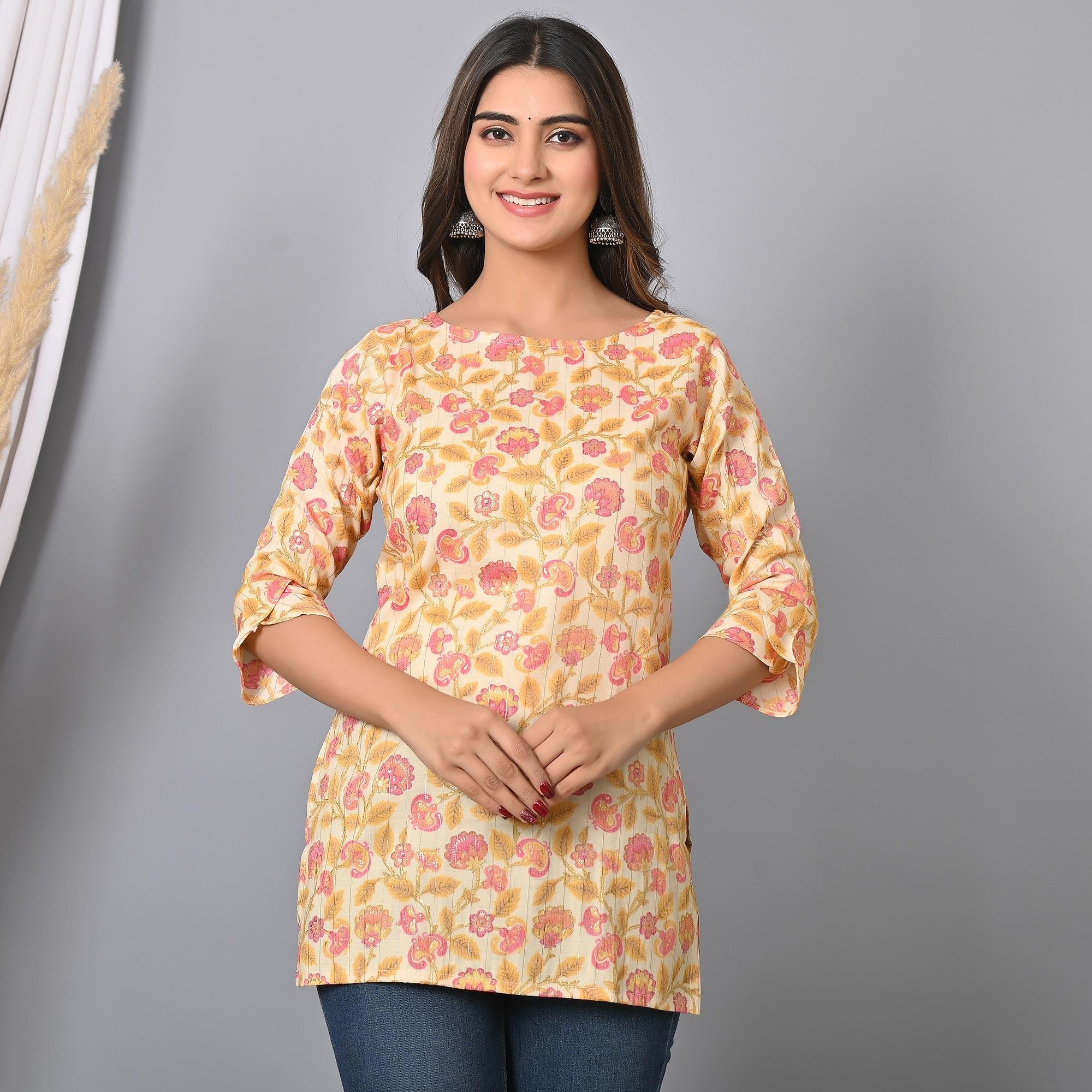 Pink Floral Printed Rayon Top - Peachmode