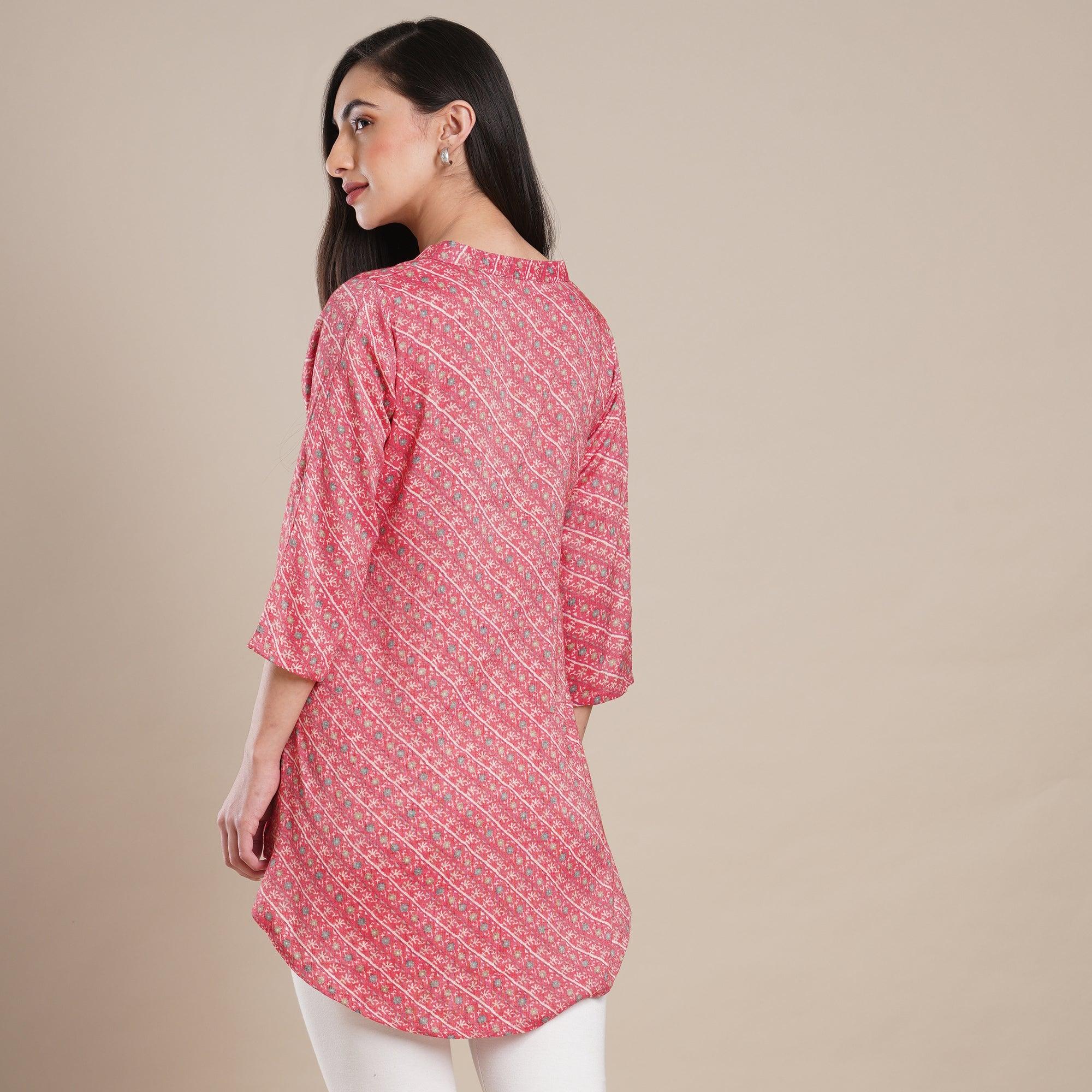 Pink Floral Printed Rayon Top - Peachmode