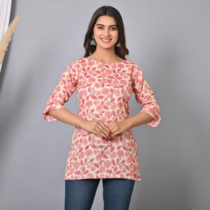 Pink Floral Printed Rayon Top - Peachmode