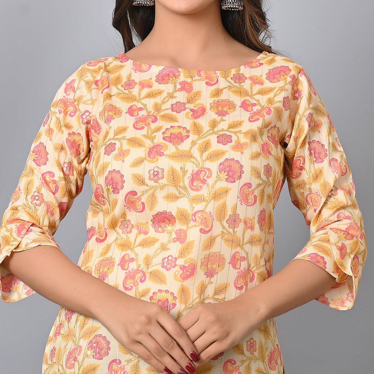 Pink Floral Printed Rayon Top - Peachmode