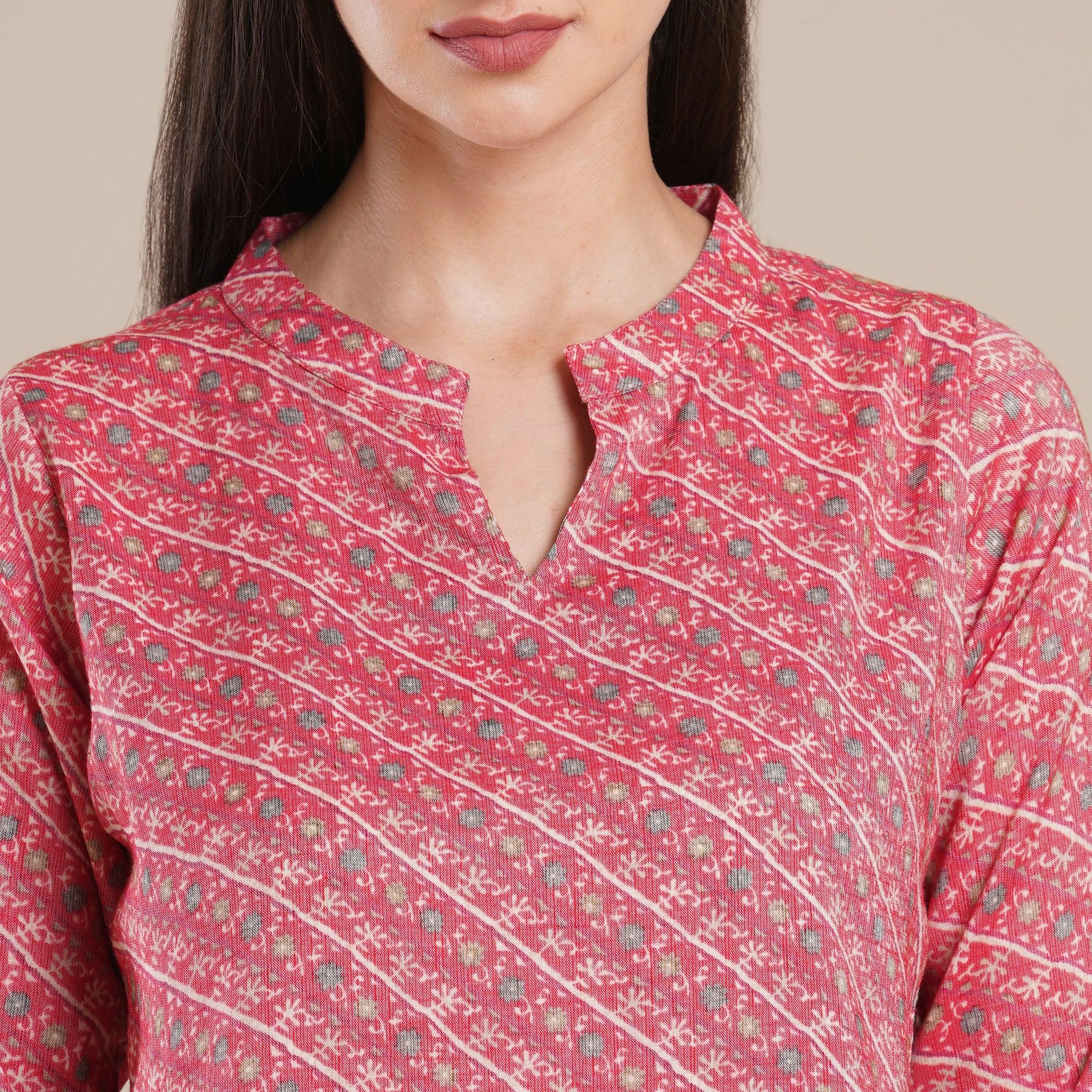 Pink Floral Printed Rayon Top - Peachmode