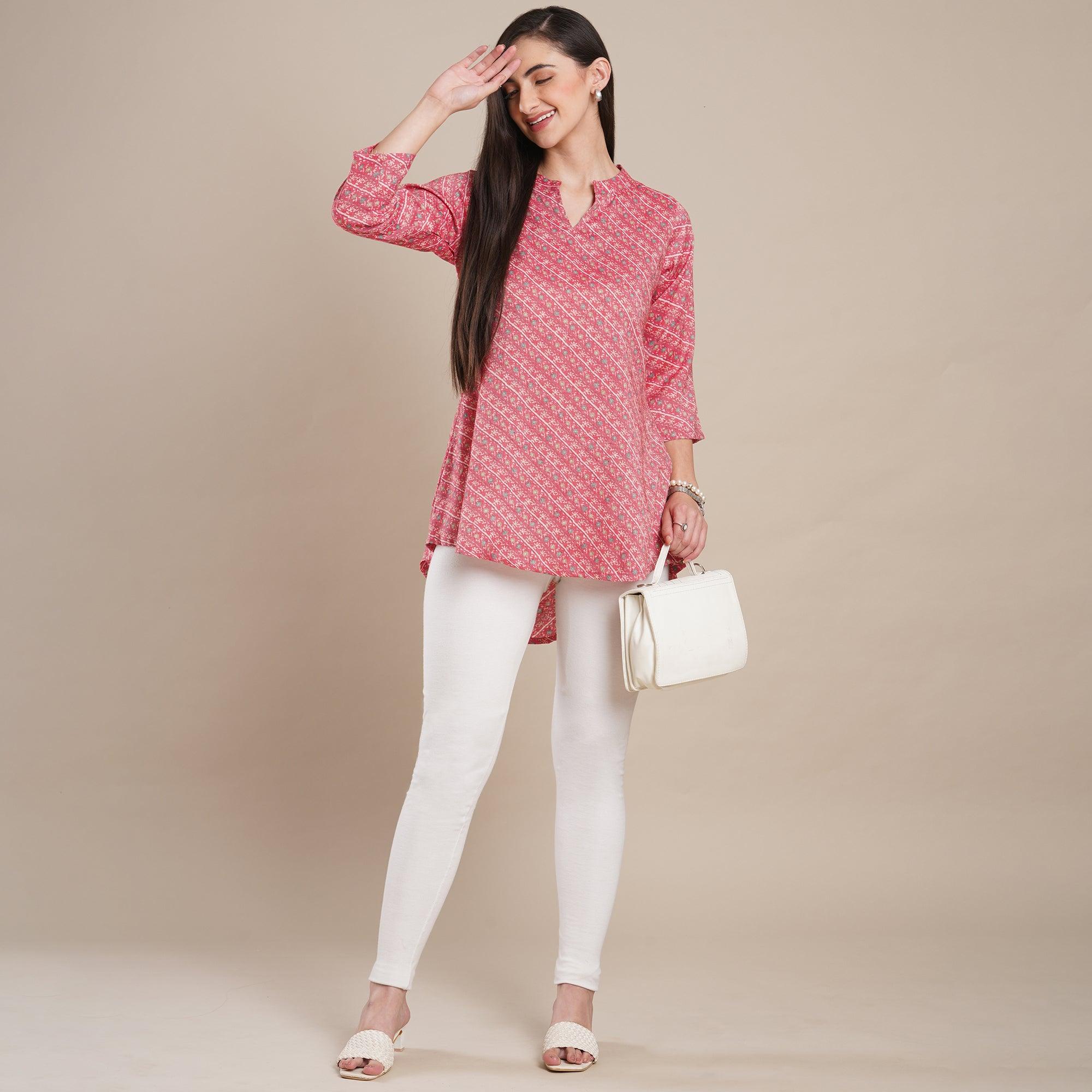 Pink Floral Printed Rayon Top - Peachmode