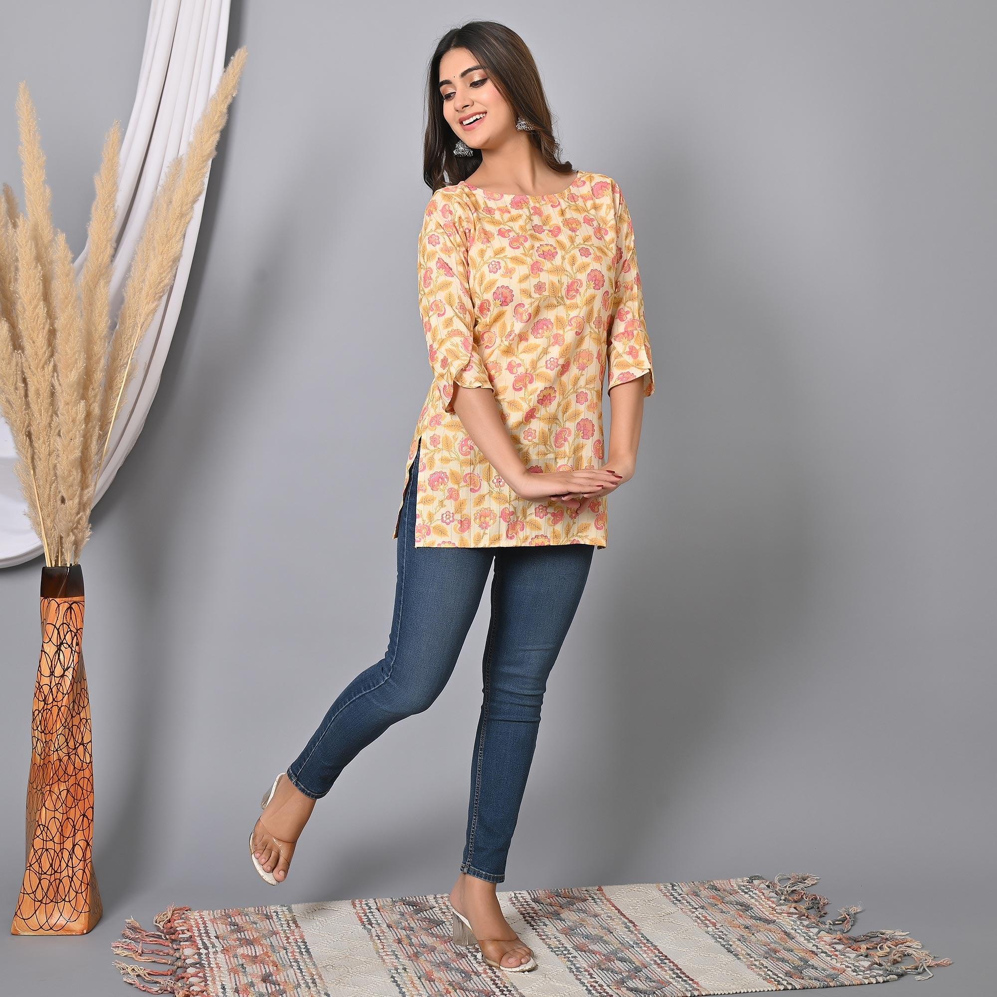 Pink Floral Printed Rayon Top - Peachmode