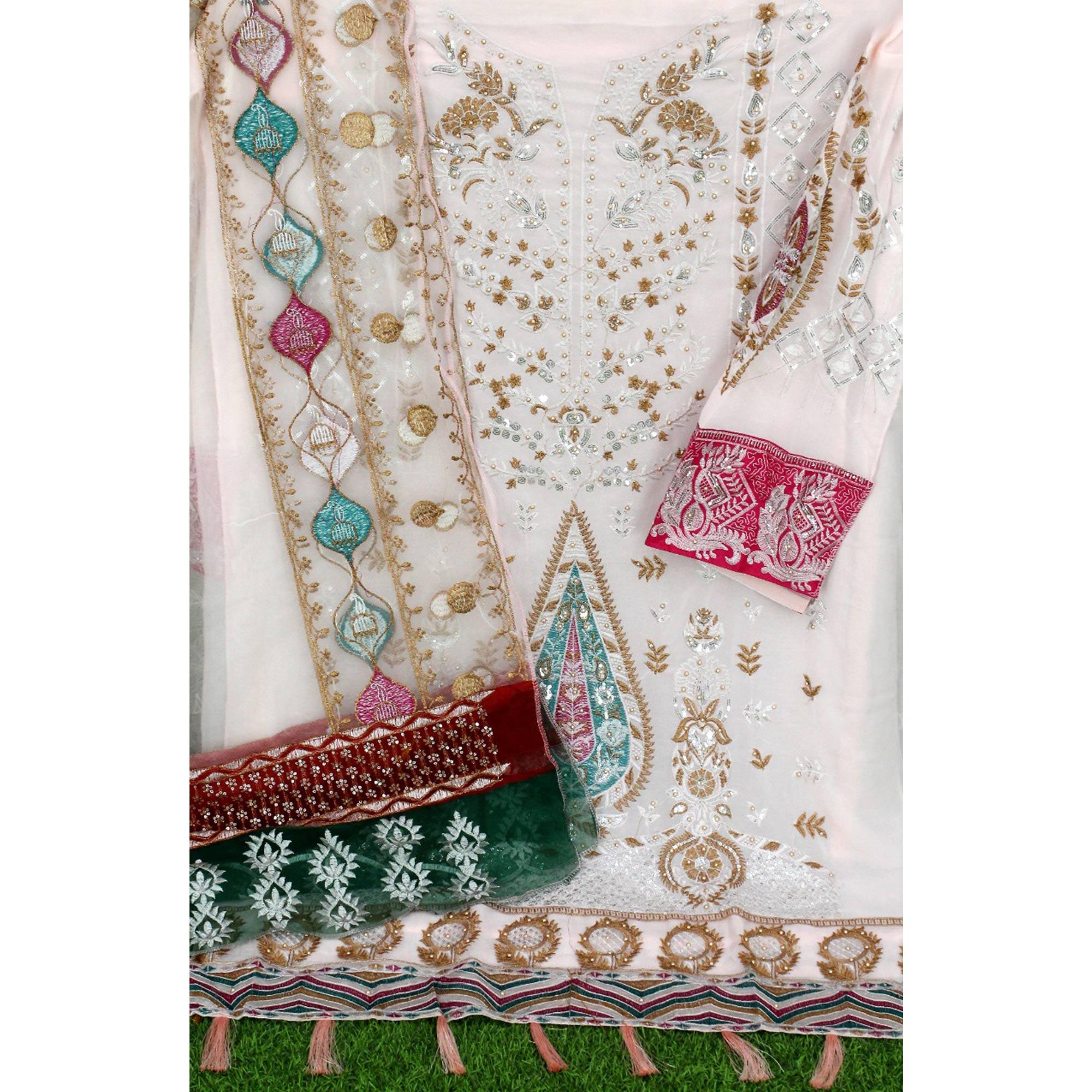 Pink Floral Sequence Embroidered Georgette Pakistani Suit - Peachmode