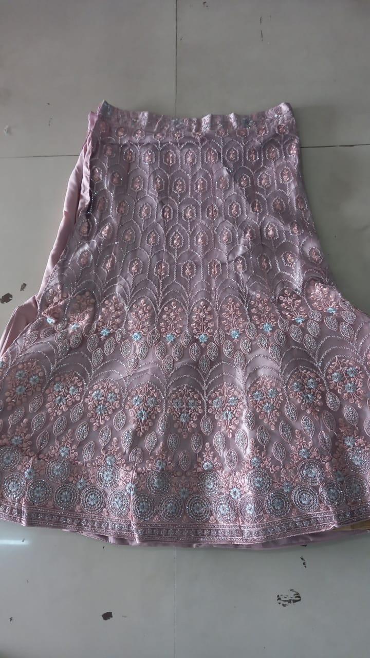 Pink Floral Sequence Embroidered Net Lehenga - Peachmode