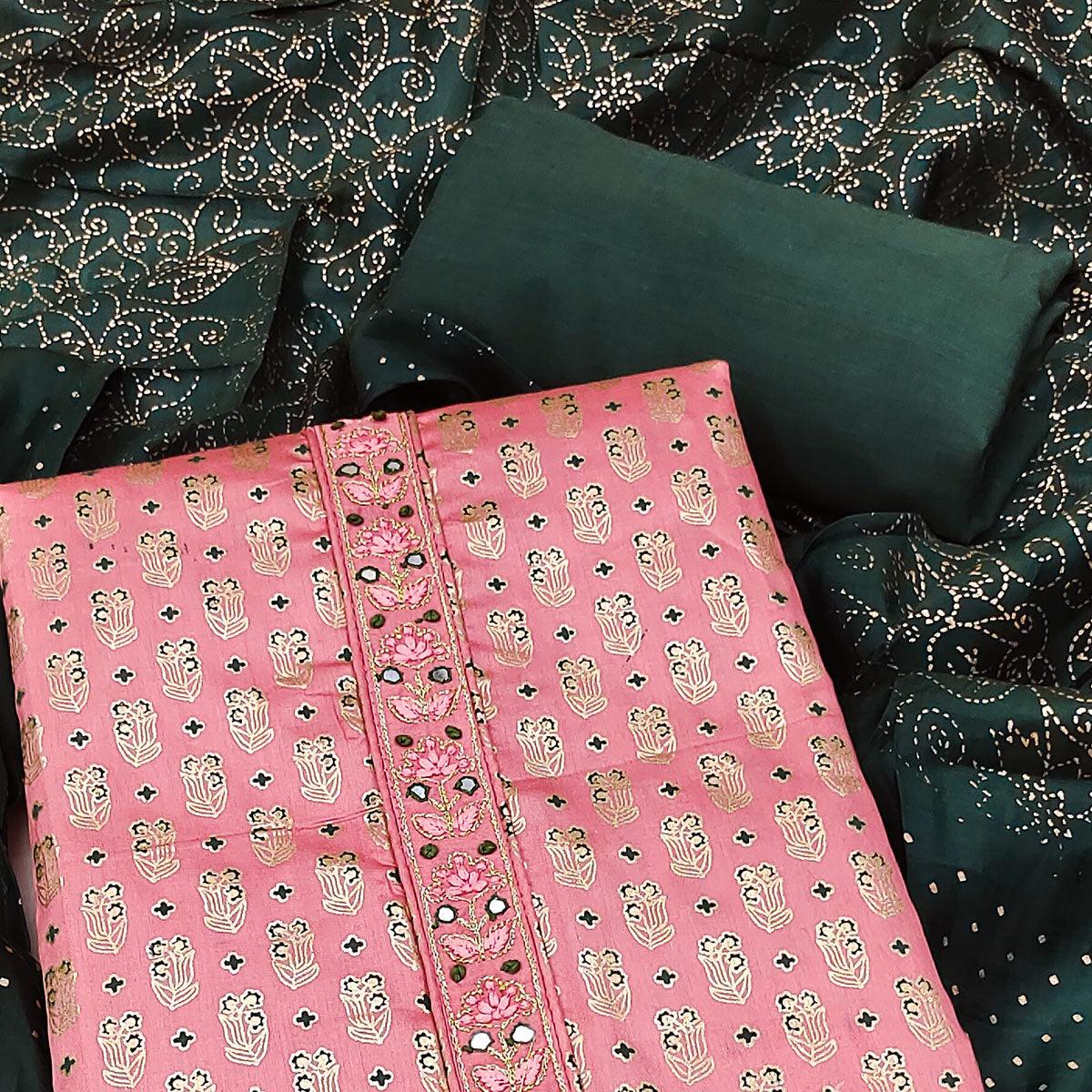 Pink Foil Printed Pure Cotton Dress Material - Peachmode
