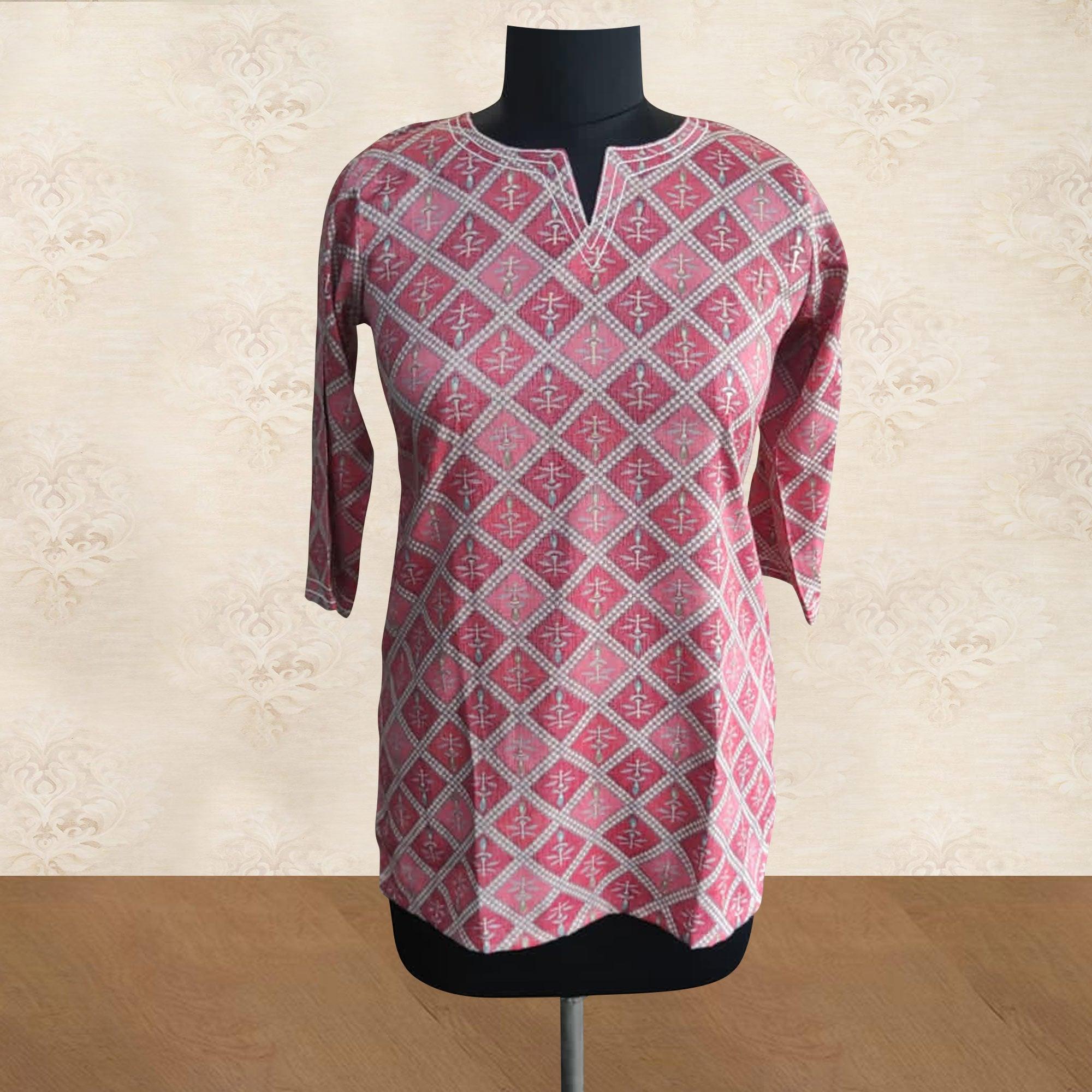 Pink Foil Printed Rayon Top - Peachmode