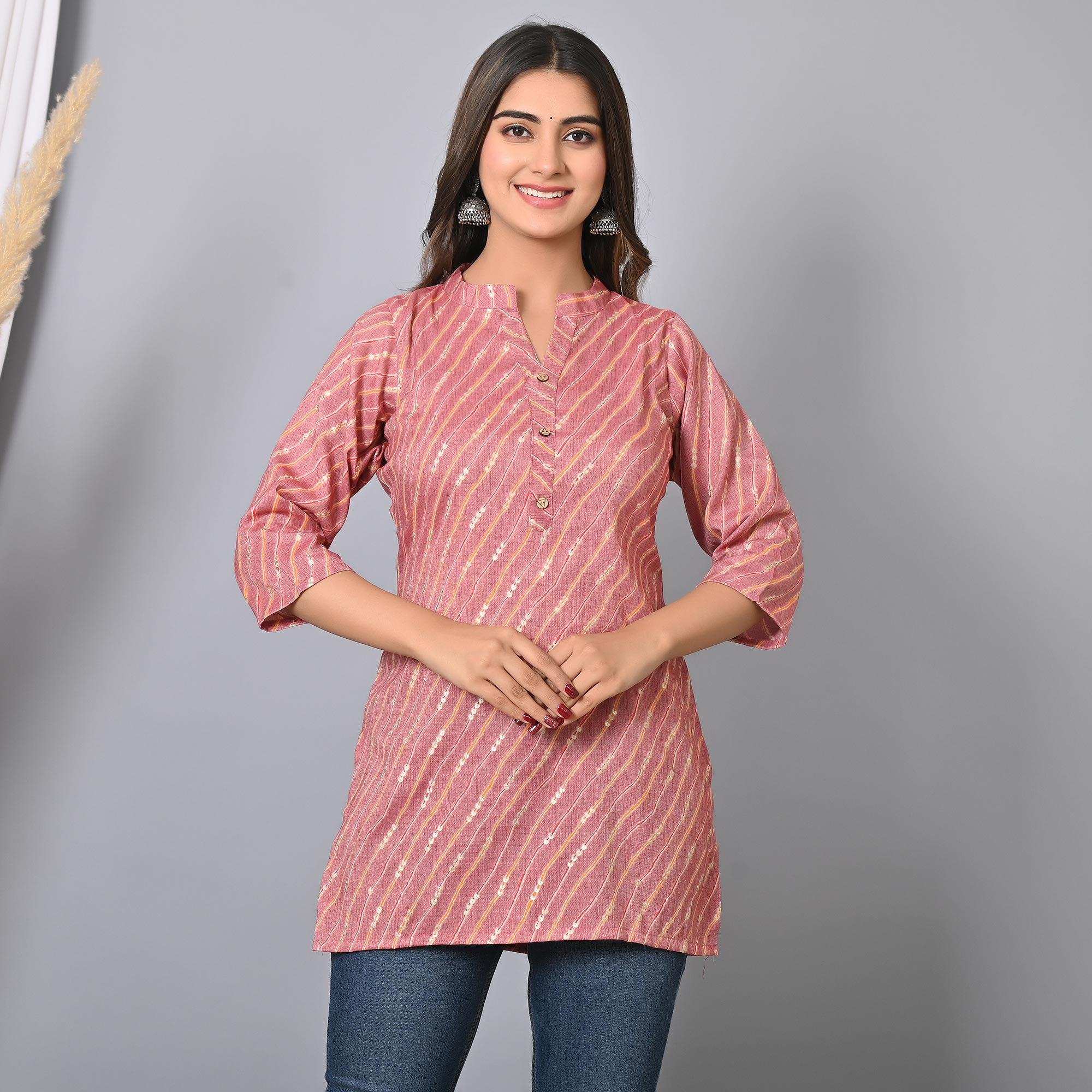 Pink Foil Printed Rayon Top - Peachmode