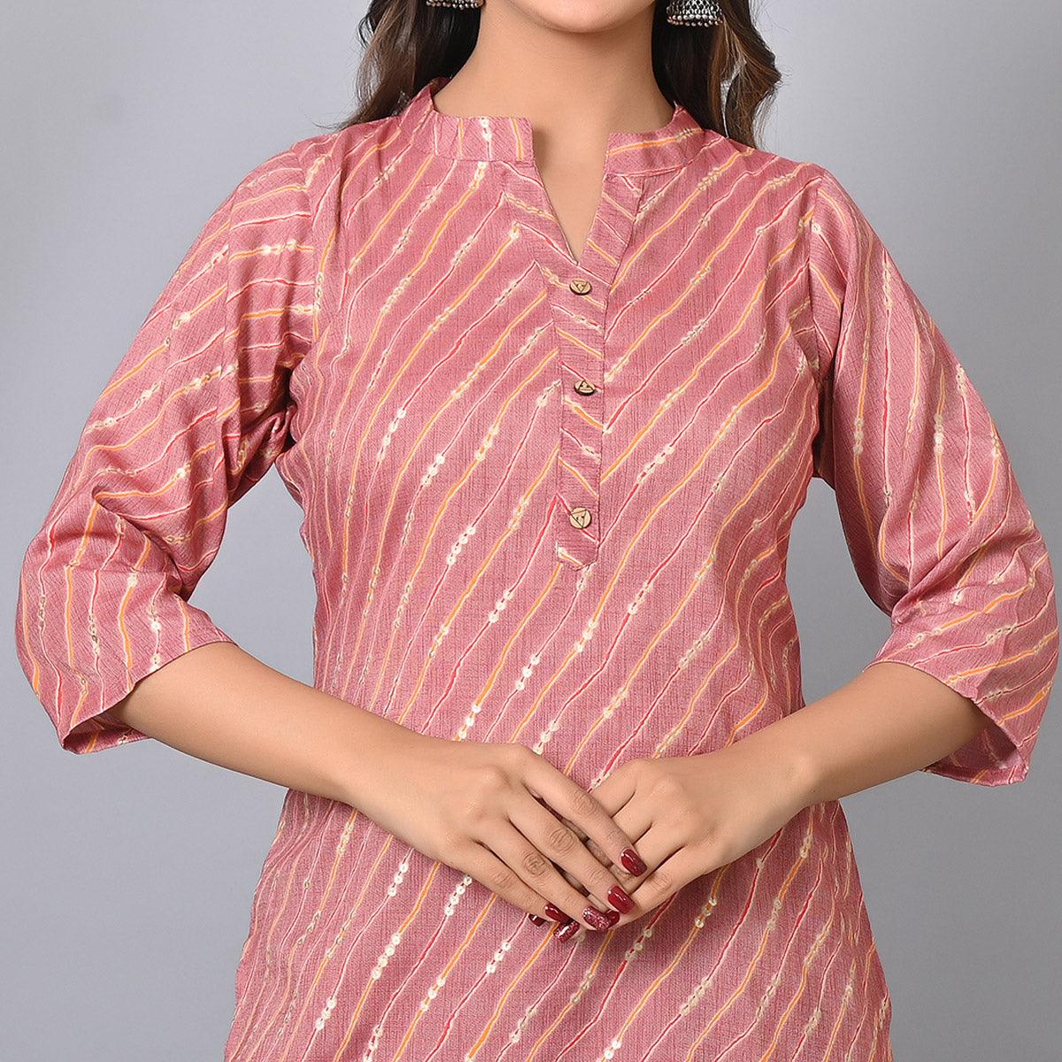 Pink Foil Printed Rayon Top - Peachmode