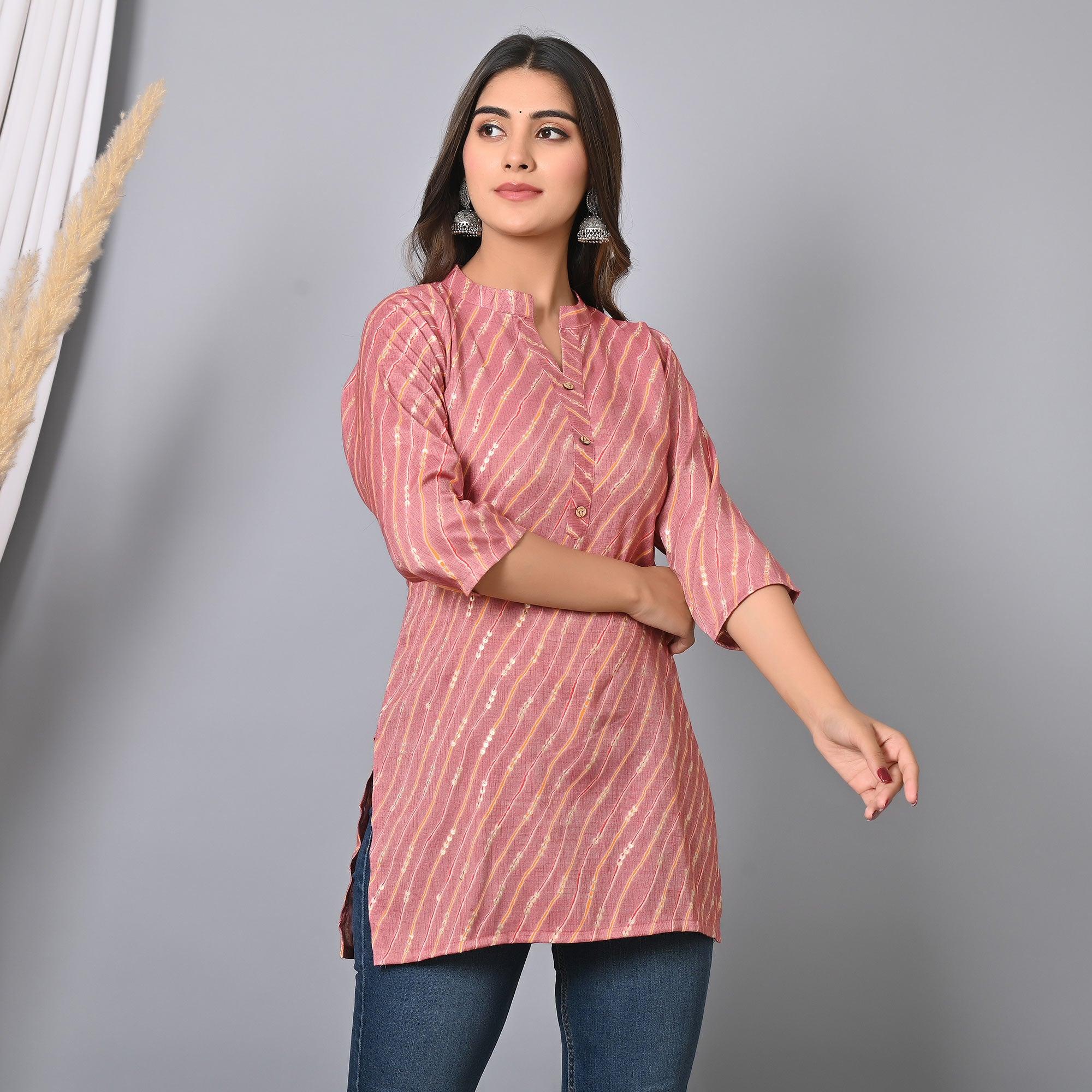 Pink Foil Printed Rayon Top - Peachmode
