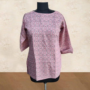 Pink Geometric Printed Chanderi Top - Peachmode