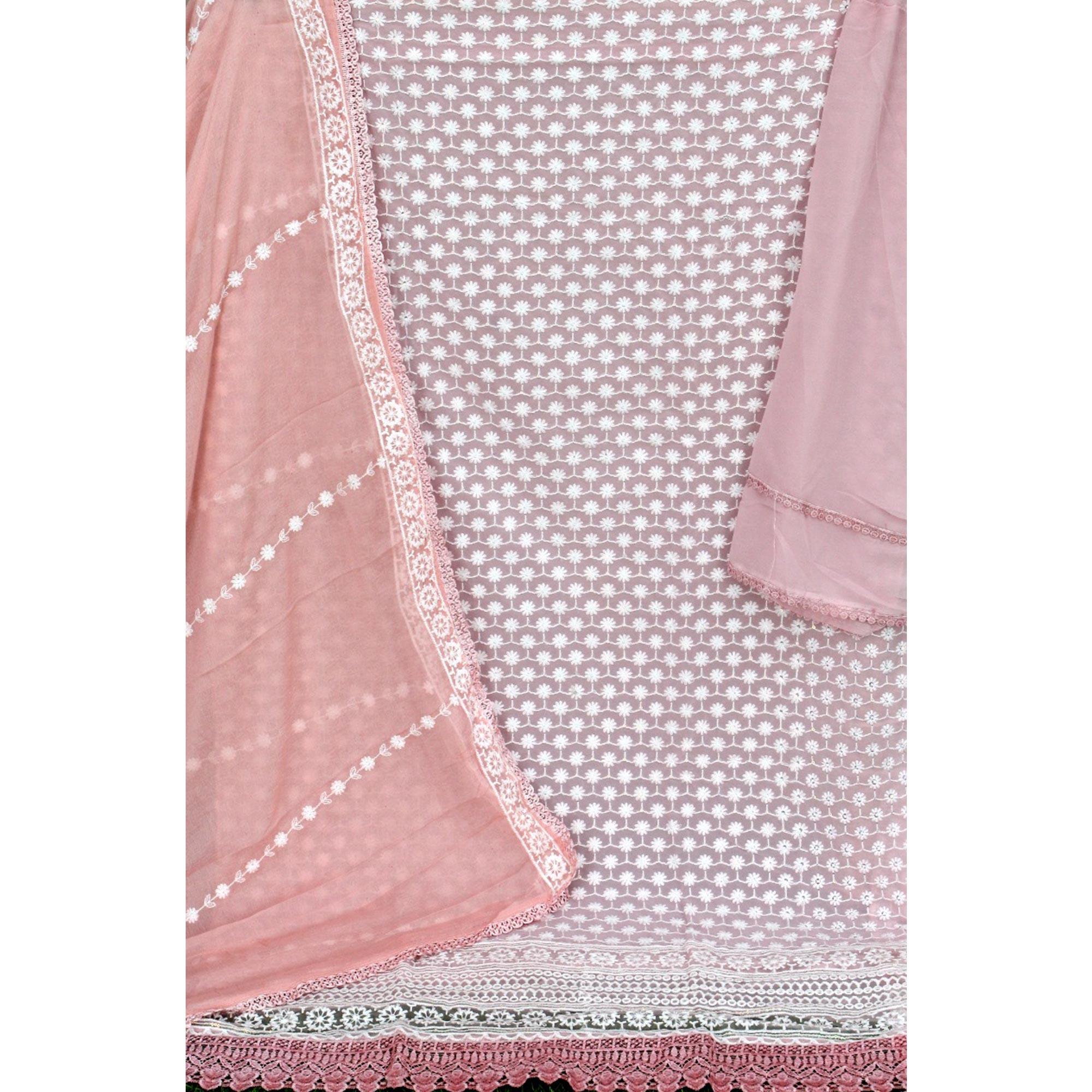 Pink Lucknowi Embroidered Georgette Pakistani Suit - Peachmode
