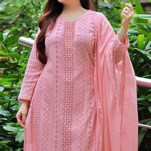 Pink Lucknowi Embroidered Rayon Suit - Peachmode