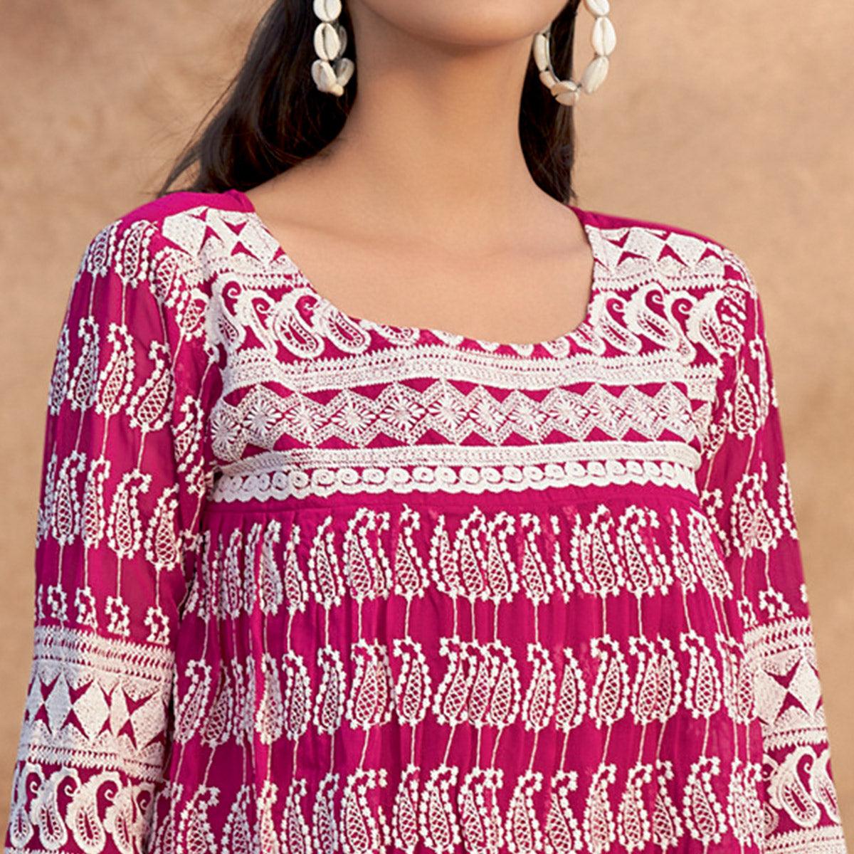 Pink Lucknowi Georgette Top - Peachmode