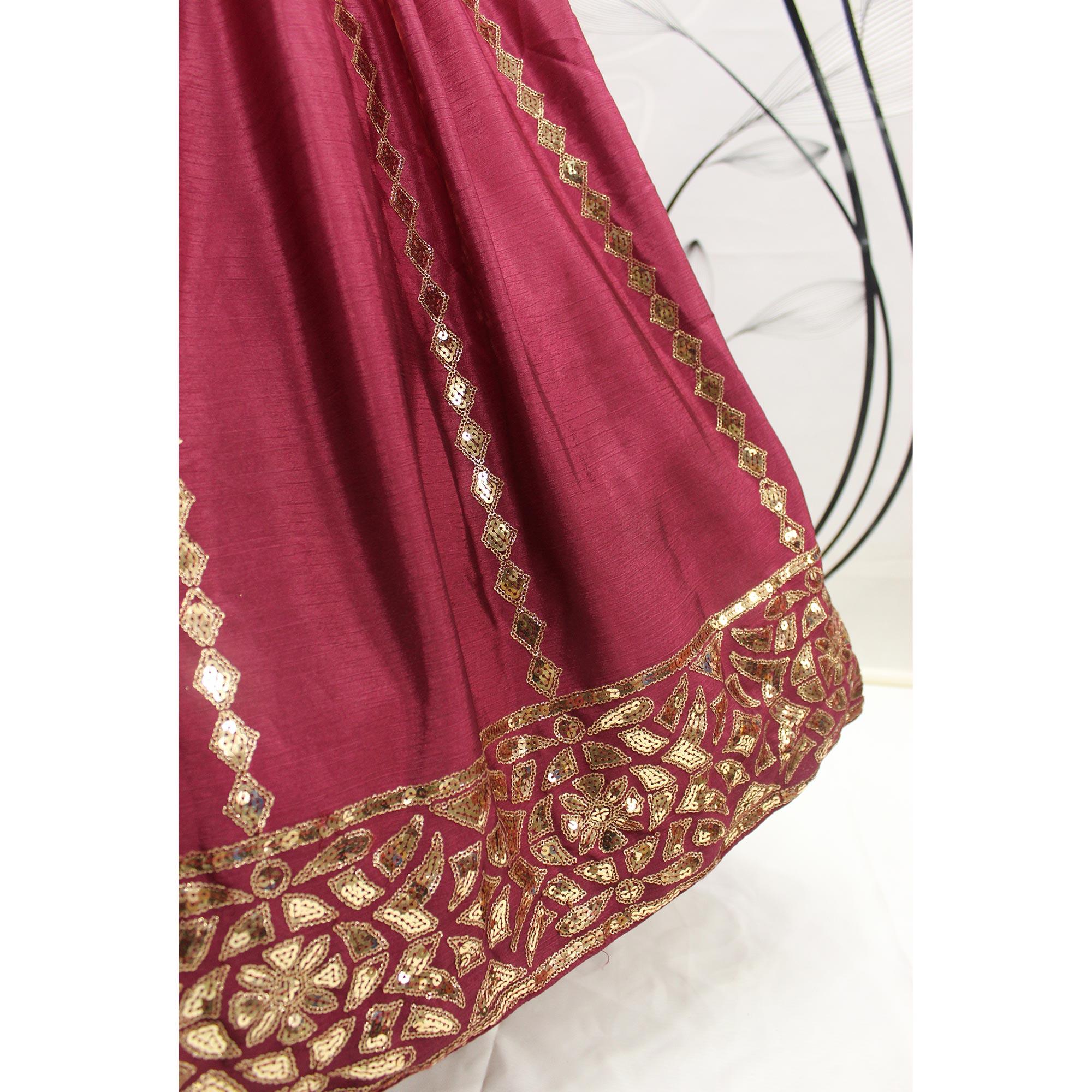 Pink-Magenta Sequence Embroidered Art Silk Lehenga Choli - Peachmode