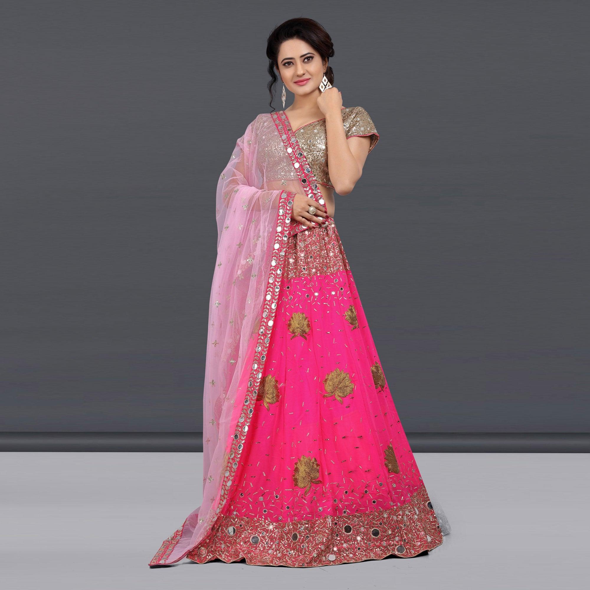 Pink Party Wear Sequence Embroidered Georgette Lehenga Choli - Peachmode