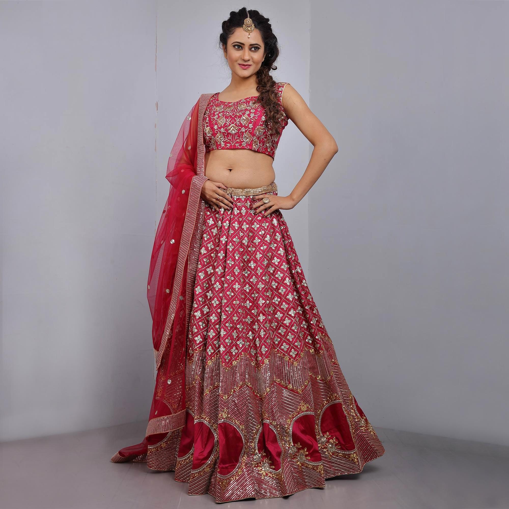 Pink Party Wear Sequence Embroidered Tapetta Lehenga Choli - Peachmode