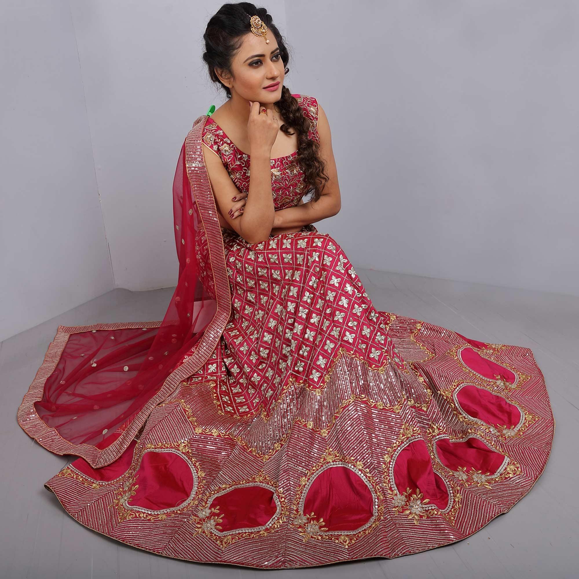 Pink Party Wear Sequence Embroidered Tapetta Lehenga Choli - Peachmode