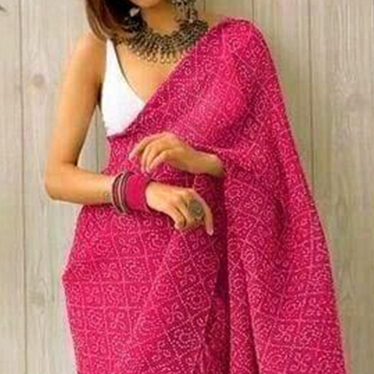 Pink Partywear Bandhani Printed Georgette Saree - Peachmode