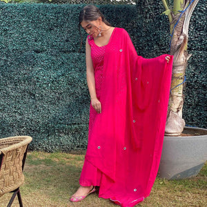 Pink Partywear Designer Embroidered Georgette Palazzo Suit - Peachmode