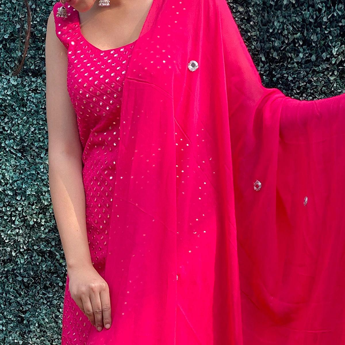 Pink Partywear Designer Embroidered Georgette Palazzo Suit - Peachmode