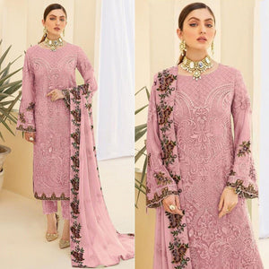 Pink Partywear Embroidered & Embellished Georgette Pakistani Suit - Peachmode