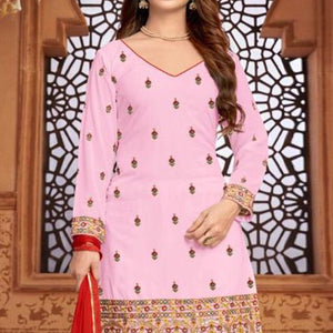 Pink Partywear Embroidered Faux Georgette Patiala Suit - Peachmode