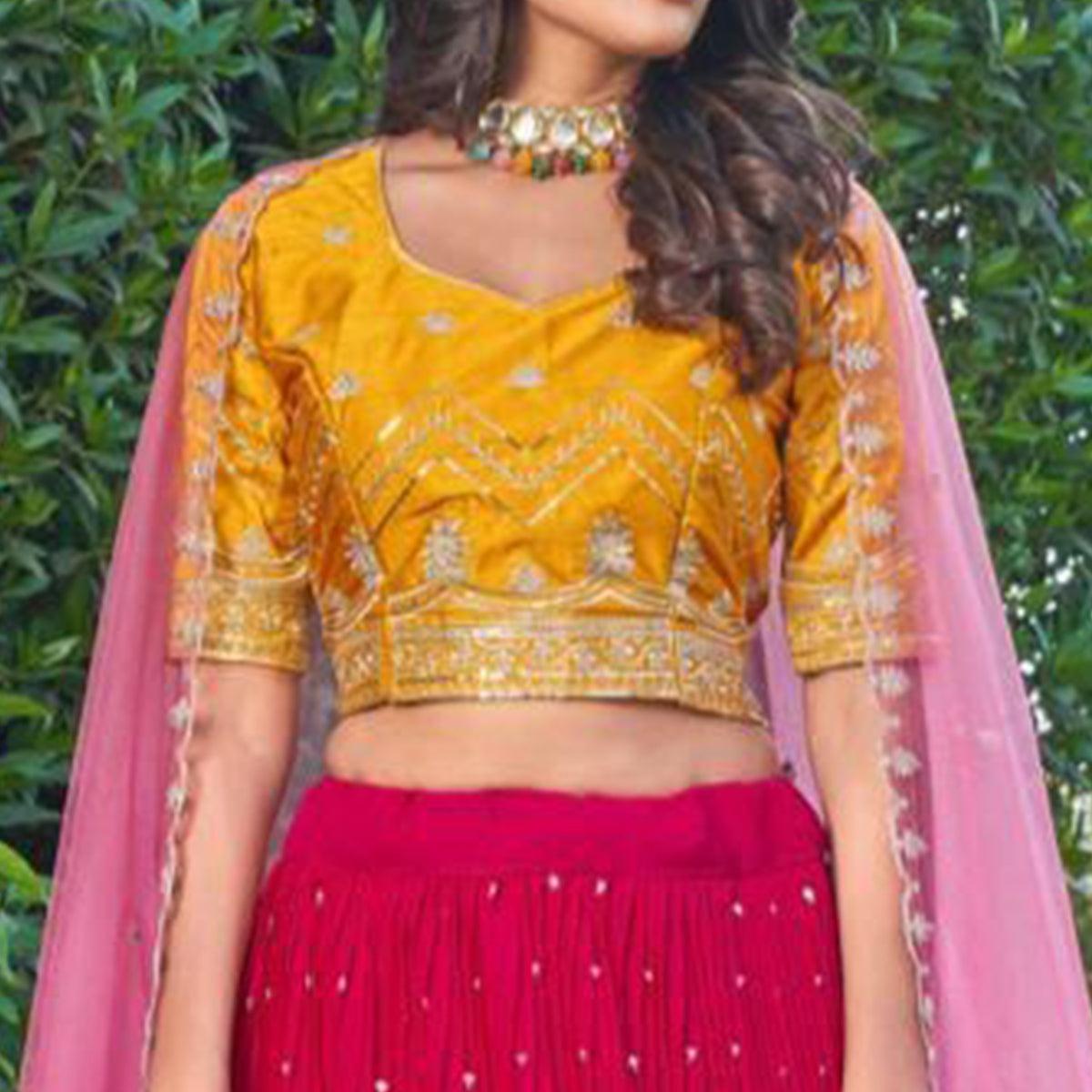 Pink Partywear Embroidered Georgette Lehenga Choli - Peachmode