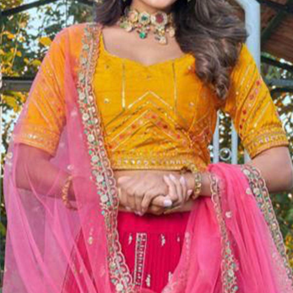 Pink Partywear Embroidered Georgette Lehenga Choli - Peachmode