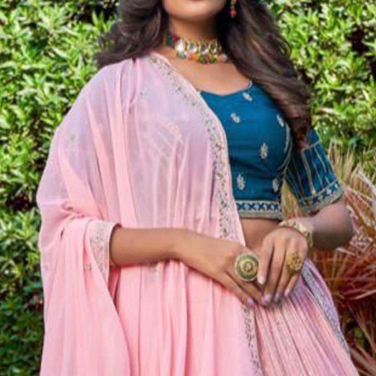 Pink Partywear Embroidered Georgette Lehenga Choli - Peachmode