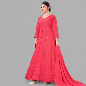 Pink Partywear Embroidered Heavy Faux Georgette A line Anarkali suit - Peachmode