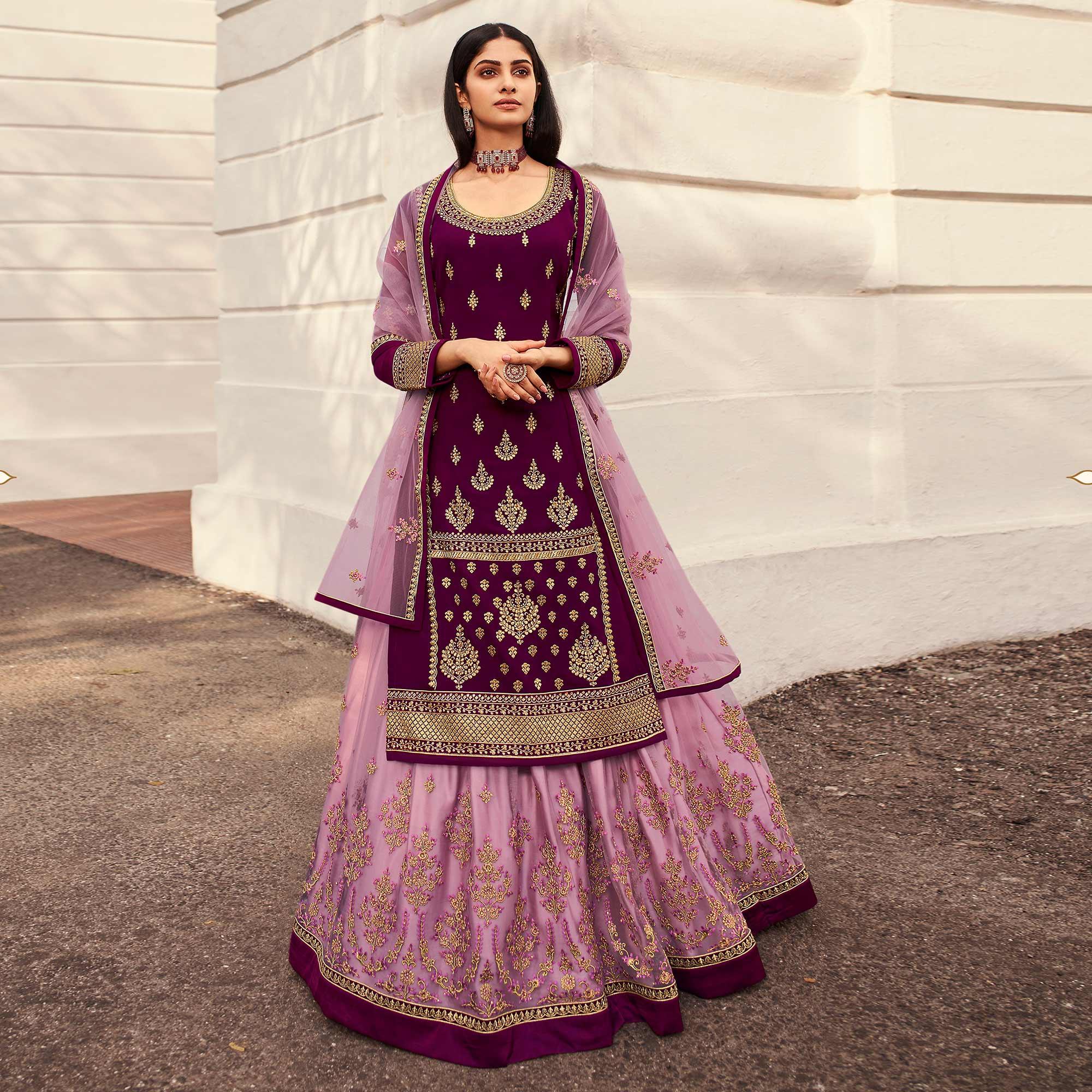Pink Partywear Embroidered Net Lehenga Choli - Peachmode