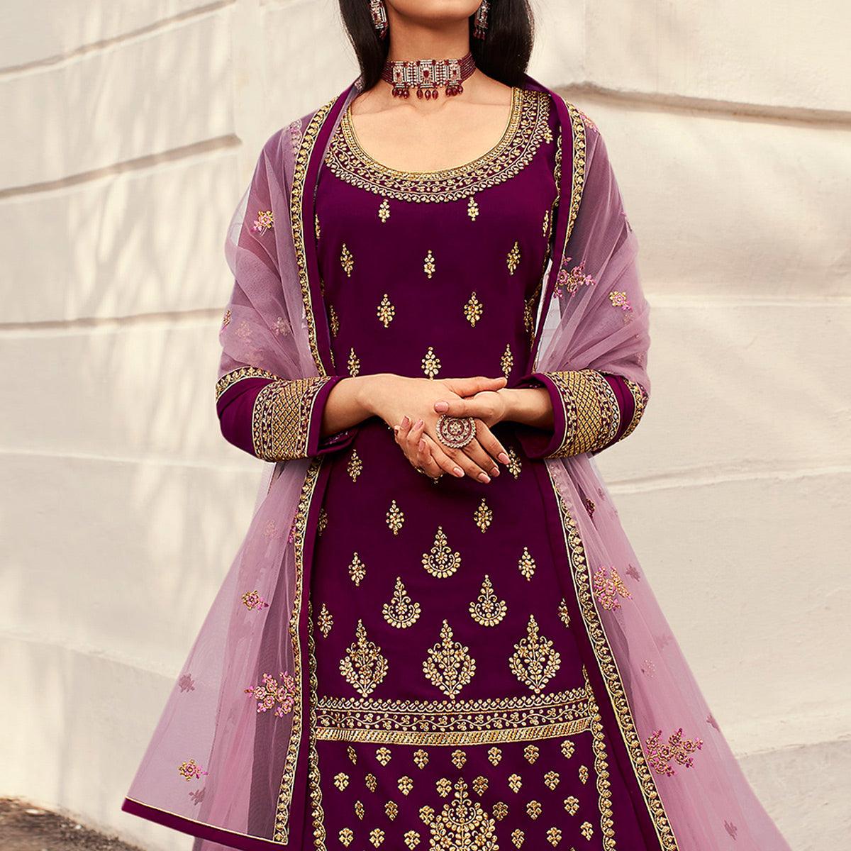 Pink Partywear Embroidered Net Lehenga Choli - Peachmode