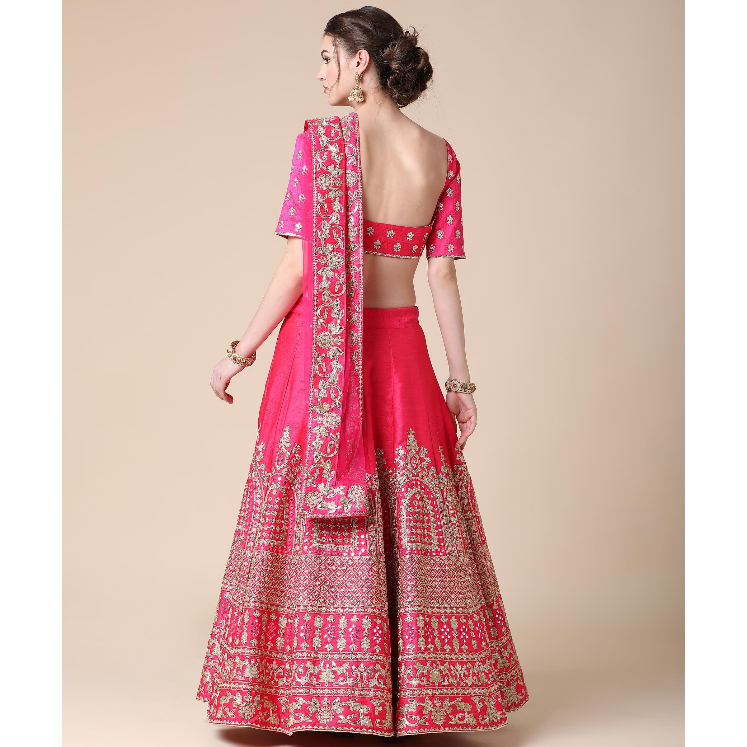 Pink Partywear Sequence Embroidered Heavy Silk Lehenga - Peachmode